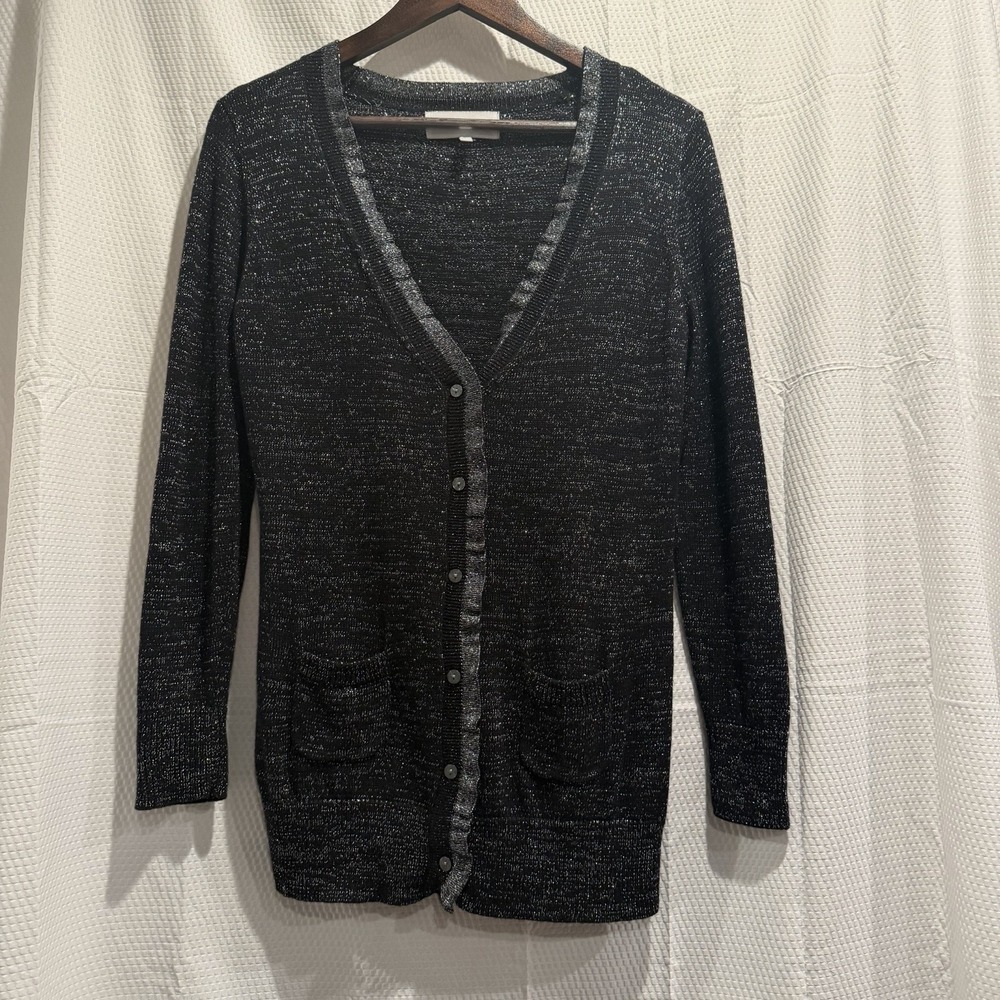 Victorias Secret Cashmere Blend Y2K Sparkle Knit Cardigan Med Black‎ Metallic EC